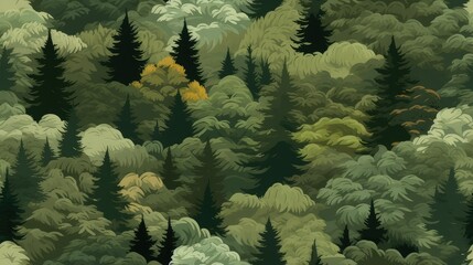seamless repeatable pattern of green forest that can be repeated to create an endless pattern. generative A