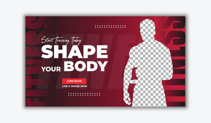 Start training today, shape your body gym and fitness workout video cover and thumbnail design