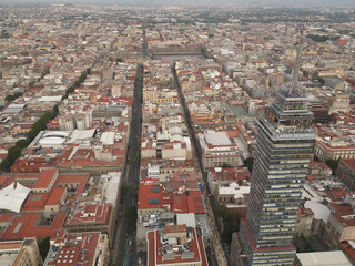 Aerial view: Historic Center, Latino Tower, and Zocalo of mexico city