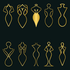 Set of golden fashion design logo, golden fashion