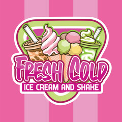 Ice Cream and Shake Full Color Logo Design