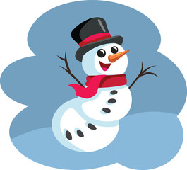 Happy Cheerful Snowman Feeling Excited in Wintertime Vector Cartoon. Cheerful festive symbol of xmas and winter 
