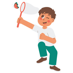 Little Boy Catch Butterfly Illustration