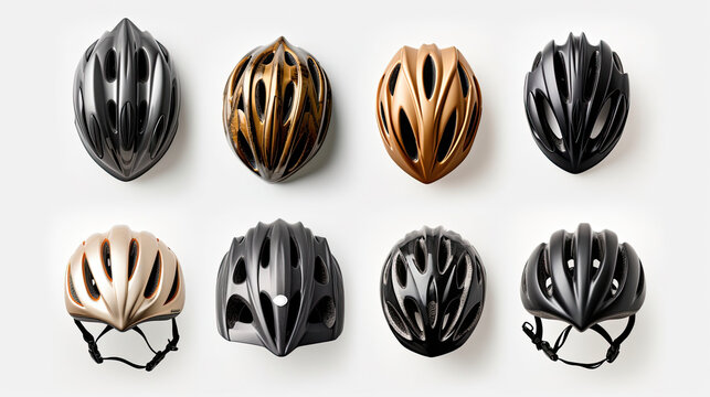 Bicycle helmet In various ways on white background. Safety helmet. Generative Ai