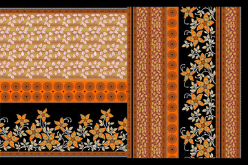 Abstract border pattern geometrical textile printed saree design illustration  in colorful background and digital Flower design..