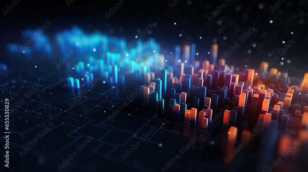 Poster an abstract image of a blue and orange line of data. generative ai