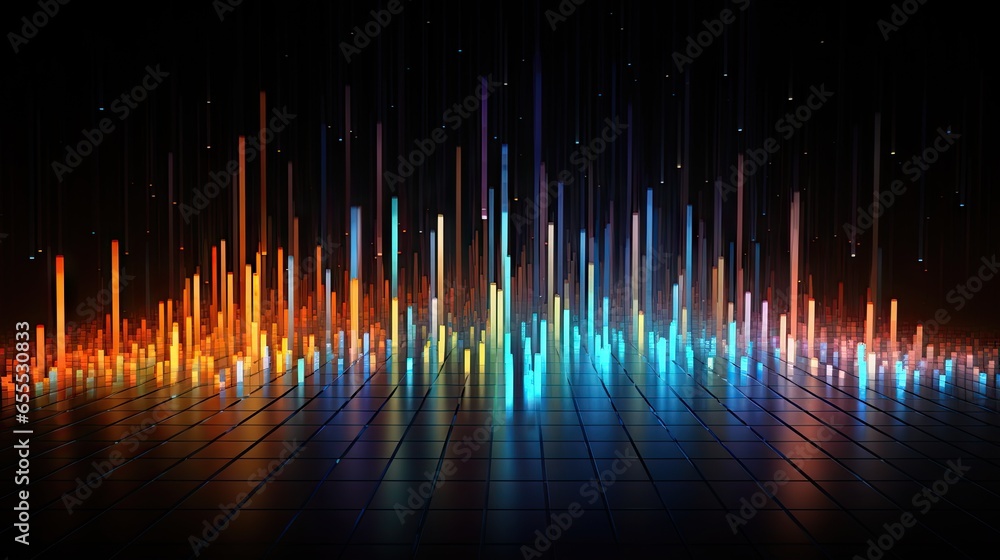 Poster an abstract background with lines of different colors on a black background. generative ai