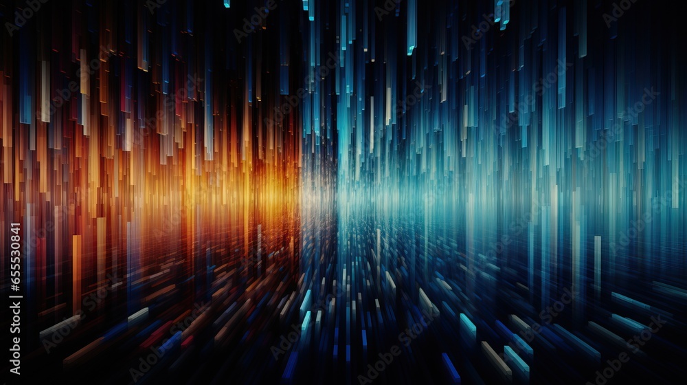 Poster an abstract image of lines and lines in blue, orange, and yellow. generative ai