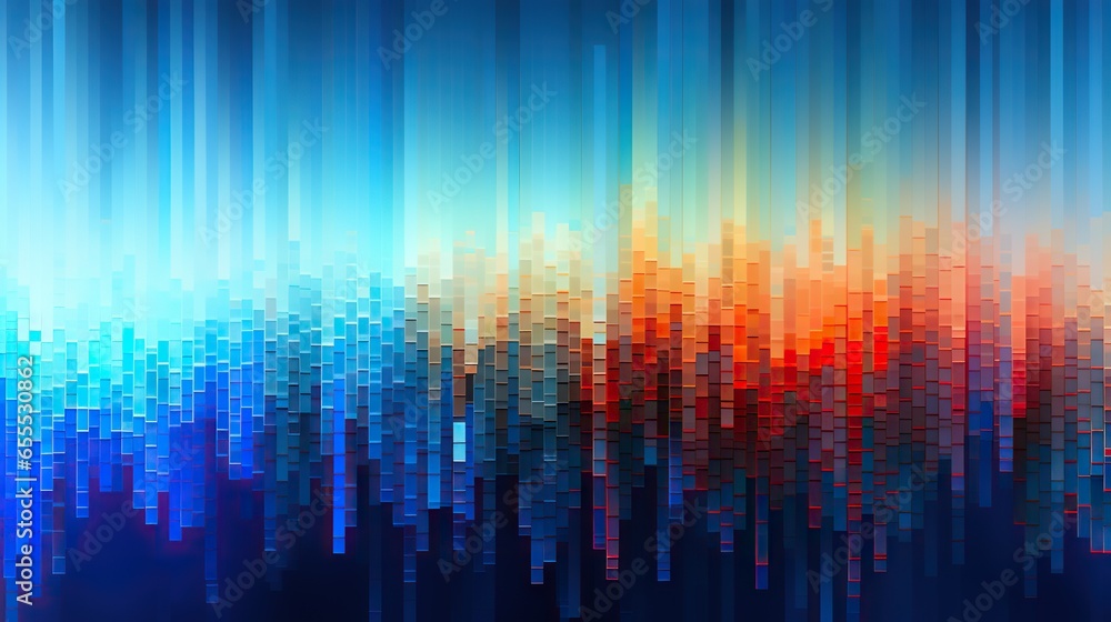 Poster a blue and orange background with lines of different colors and shapes. generative ai