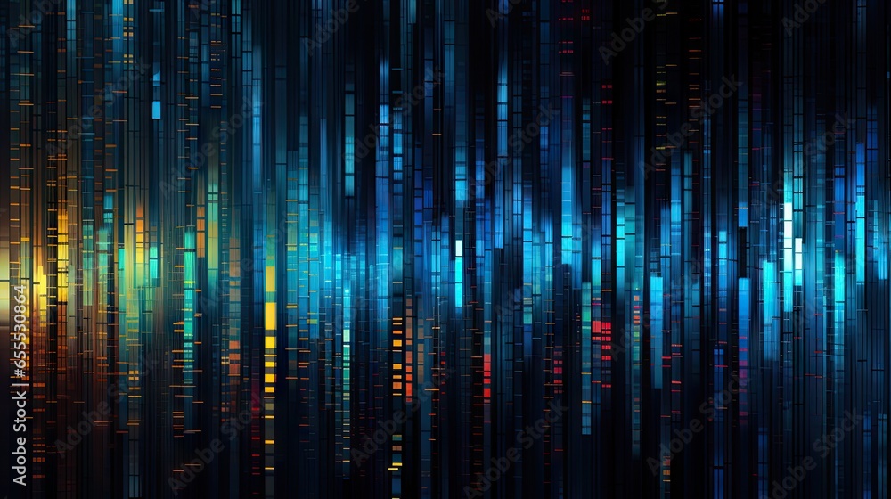 Poster a dark background with a lot of colorful lines on it. generative ai