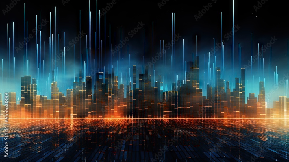 Poster a cityscape with a lot of lines in the sky. generative ai