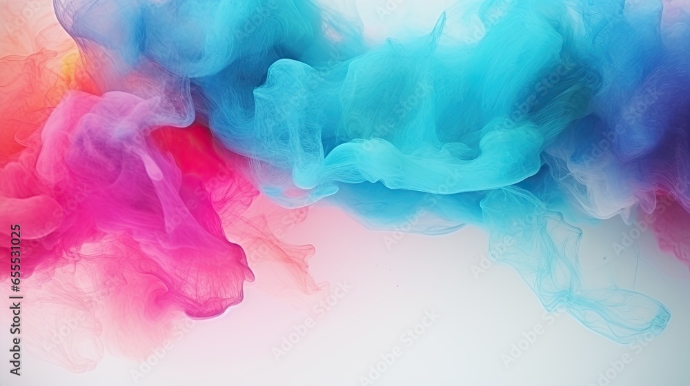 Poster a group of colorful smokes floating in the air on a white background. generative ai