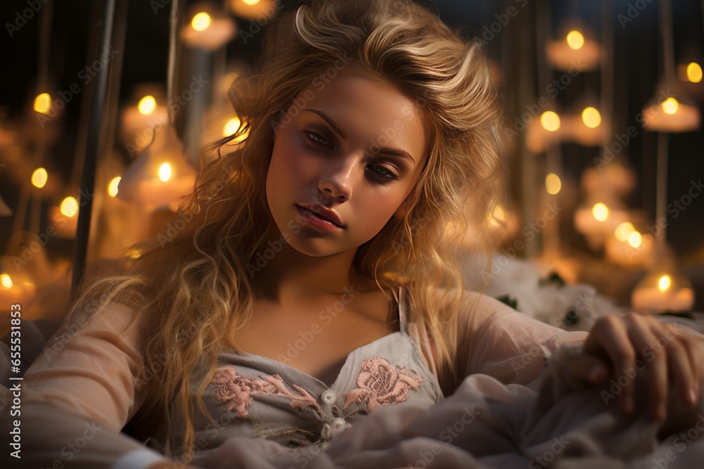 Canvas Prints beautiful fairytale princess in a candlelit room