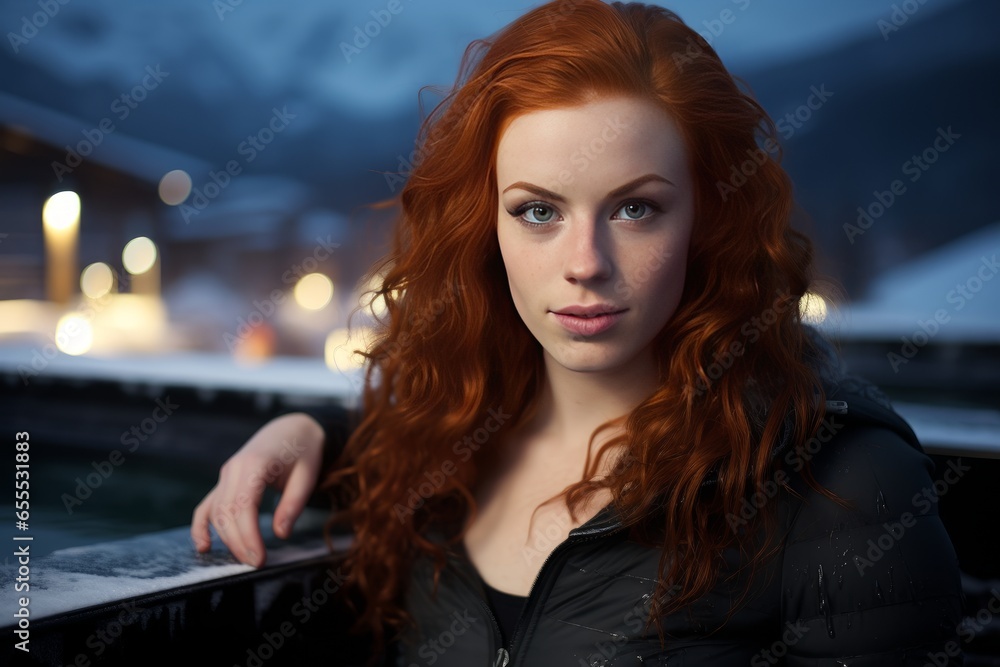 Poster young red-haired woman in a fairy tale