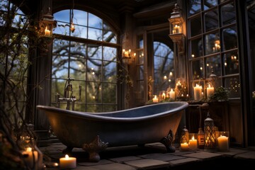 bathtub in a luxury house in nature