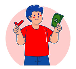 Cartoon man holding money bills