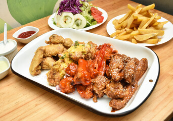 Chicken wings with BBQ sauce, broaster, buffalo, traditional Peruvian spice