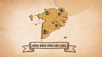 Vector Watermelon growing vintage map, vintage background