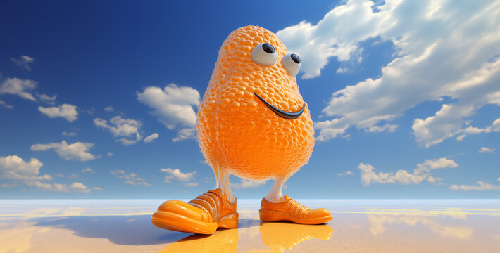 a orange soft sox walking without a human 3d animation. Generative Ai content