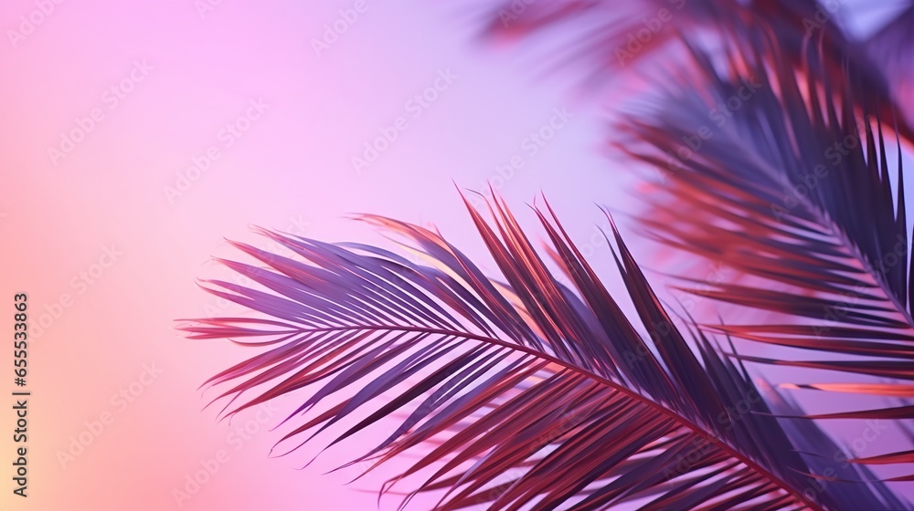 Aufkleber a close up of a palm tree with a pink sky in the background. generative ai