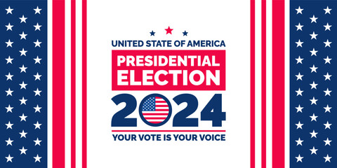 Presidential election 2024 background design template with USA flag. Vote in USA flag banner design. Election voting poster. president voting 2024. Political election 2024 campaign background.