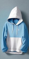 Blank light blue hoodie template. Hoodie sweatshirt with long sleeve with clipping path, hoodie for design and print.