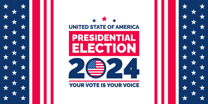 Presidential election 2024 background design template with USA flag. Vote in USA flag banner design. Election voting poster. president voting 2024. Political election 2024 campaign background.