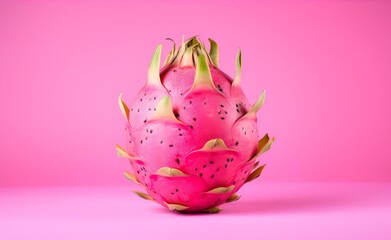 Pink dragon fruit on a pastel pink background free copy space