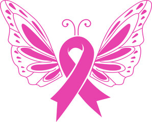 Pink butterfly Breast Cancer Ribbon Awareness design