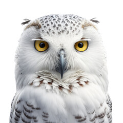 Snowy owl face shot isolated on transparent background