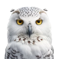 Fotobehang Sneeuwuil Snowy owl face shot isolated on transparent background
