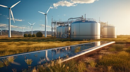 Hydrogen energy storage gas tank for clean electricity solar and wind turbine, Clean energy, Future electrical production.
