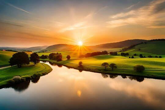"Top 20 Breathtaking AI-Captured Sunrise Over the River Images"