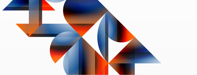 Gradient color triangles and circles on white. Dynamic blend creating captivating visual impact. Geometric background for digital designs, presentations, website banners, social media posts