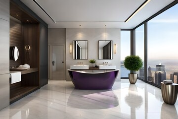 Fototapeta premium Bathroom setting with granite flooring adorned with traditional, detailed design work.