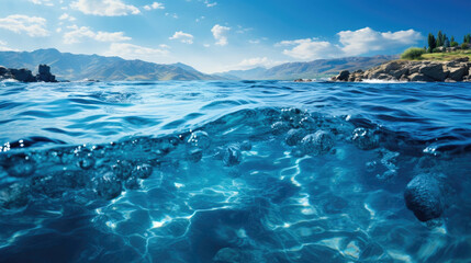 Serene sea water with a gentle rhythm of small waves near the tranquil coastline