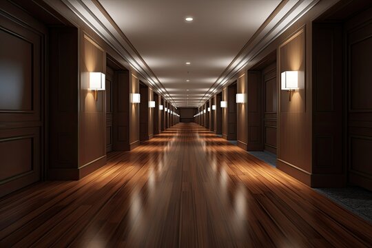 hallway has wooden floors and wooden doors