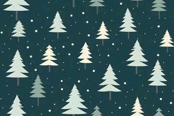 Fototapeta premium seamless 2d Christmas pattern of spruce trees on green background, neural network generated image.