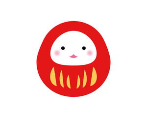 微笑む赤いダルマのシンプルなイラスト
