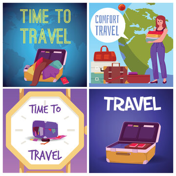 Set of vector illustration for Time to travel concept.