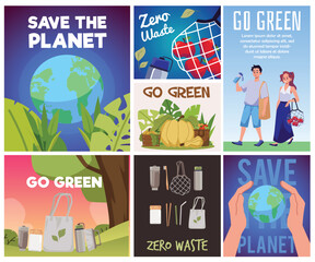 Ecology and recycle banners or social media posters, flat vector illustration.