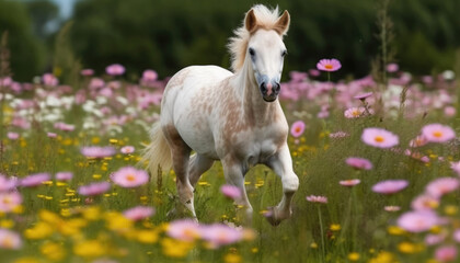 Obraz na płótnie Canvas A blissful horseback ride through a vibrant flower-filled field