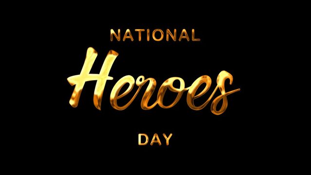 National Heroes Day Text Animation on Gold Color. Great for Heroes Day Celebrations, for banner, social media feed wallpaper stories