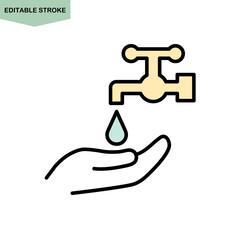 水道の蛇口と水滴　編集可能なエコロジー関連のアイコン