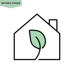 家と葉っぱ　編集可能なエコロジー関連のアイコン
