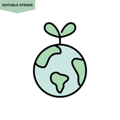 地球と葉っぱ　編集可能なエコロジー関連のアイコン