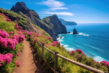 Beautiful flowers in the nature in the Madeira Islands, Portugal. Generative ai