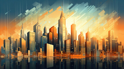 Fototapeta na wymiar Futuristic digital cityscape, a vibrant backdrop for your creative projects