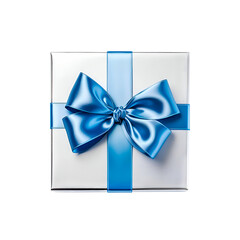 Gift with blue bow isolated on transparent background