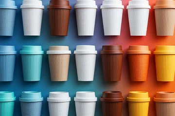 Foto op Plexiglas Plastic disposable drink beverage coffee background paper cups © SHOTPRIME STUDIO